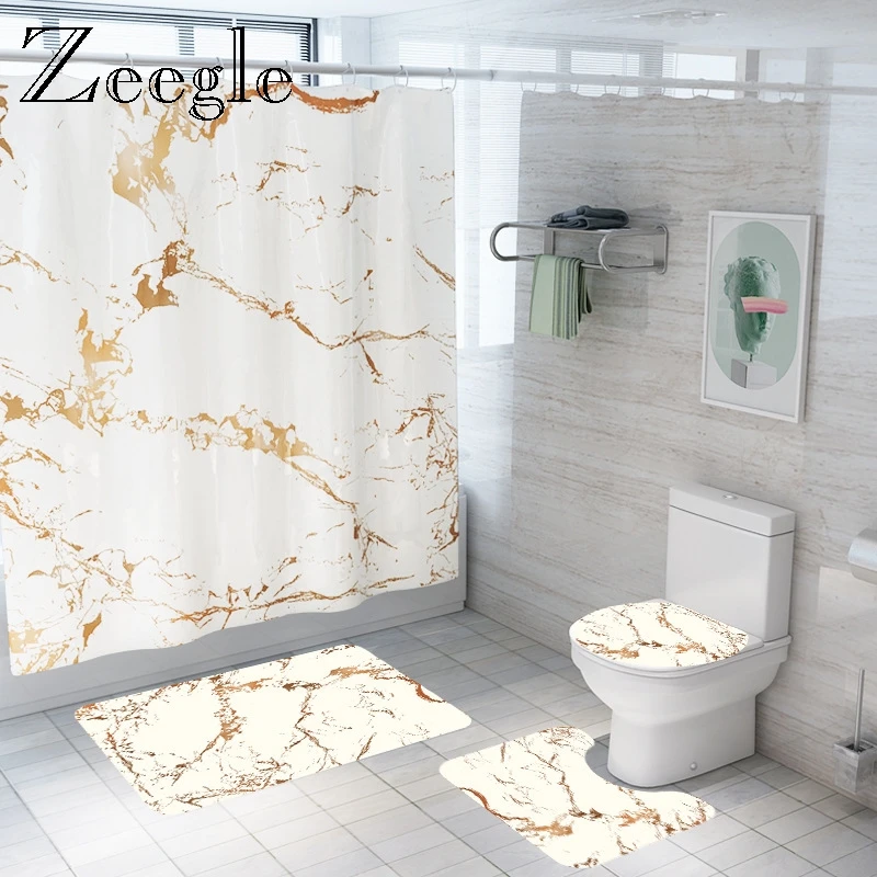 Zeegle Bathroom Floor Mat Washable Bath Screen Shower Curtain Set Striped Bath Mat Set for Bathroom Decor Absorption Foot Rug