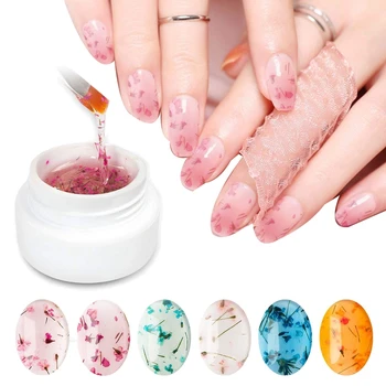 

ABVP Dried Flower Gel Nail Polish, 6 Colors Soak Off UV LED Nail Varnish Decoration Manicure Nail Art Design Kit