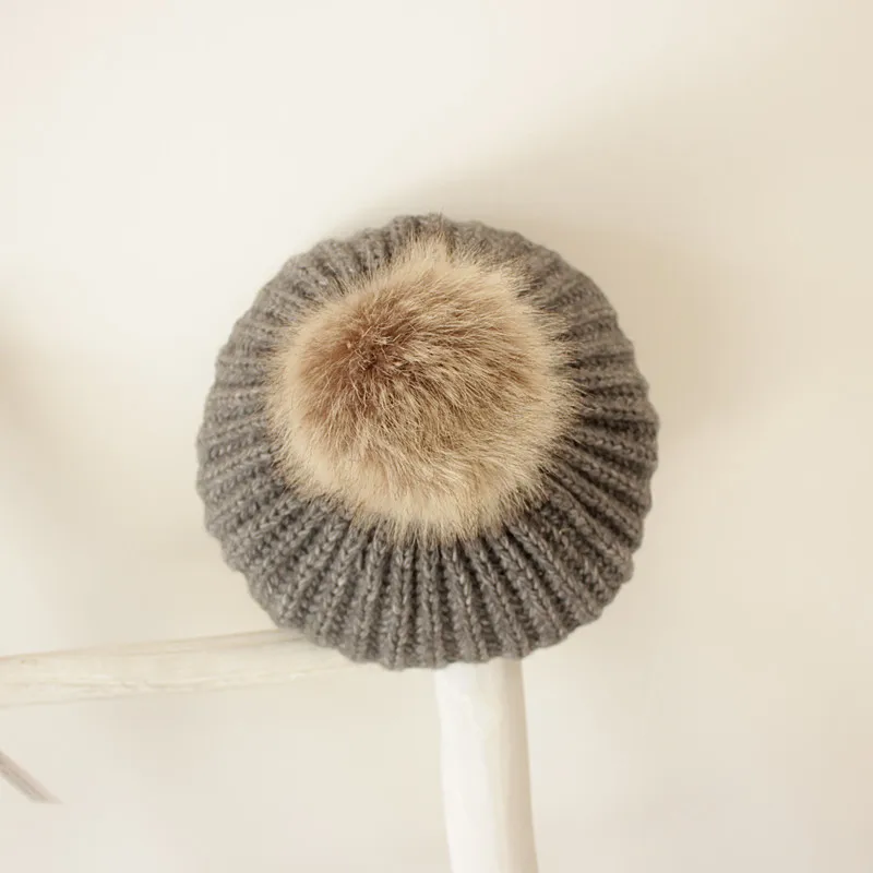 2-6Y Autumn Winter Kids Baby Girls Warm Hats Balls Knit Solid Beanies Hats Caps Outfits 7 Colors - Цвет: E