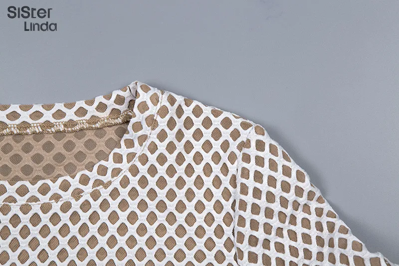 Sisterlinda Sheer Mesh Net Patchwork сексуальный бодикон, комбинезон для женщин Осень Зима Женское боди с длинным рукавом Mujer