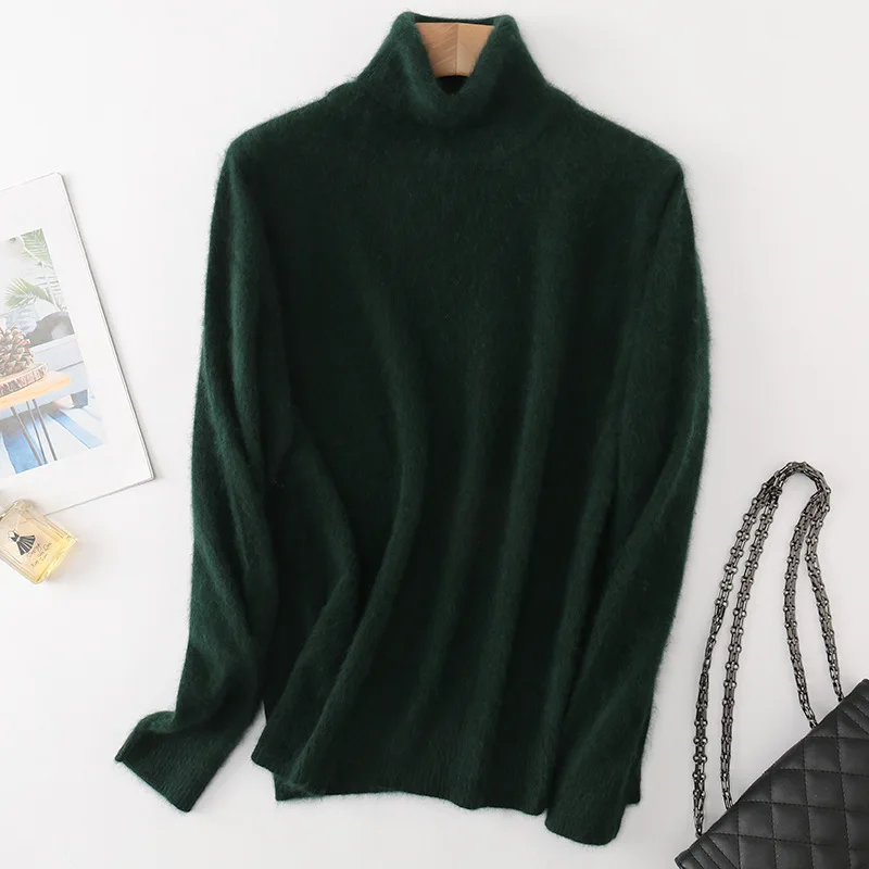 dark green Супер Теплый норковый кашемировый мягкий меховой флисовый свитер с высоким воротом, женские пуловеры для осени и зимы, джемпер, модные брендовые джемпер F555 - Цвет: dark green