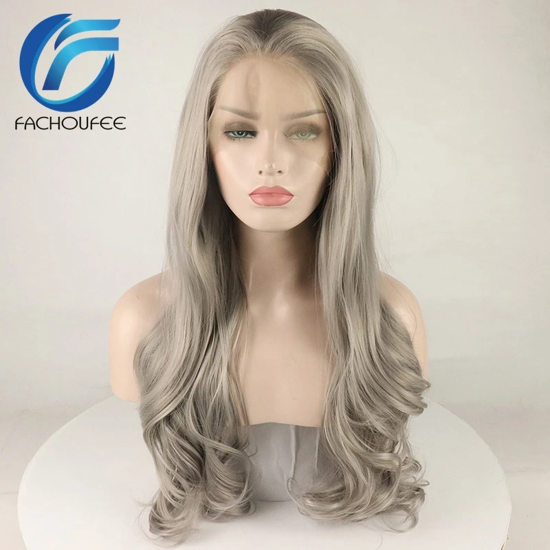 FACHOUFEE темно-серый синтетические волосы на кружеве парики с Nautral ...