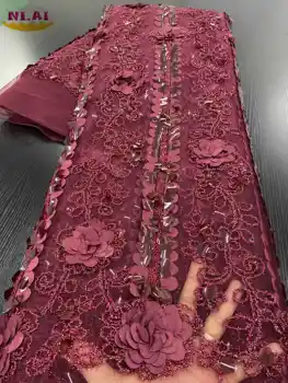

NIAI Nigerian Lace Fabrics 2020 High Quality Sequins Lace Fabric Embroidered Tulle African French Lace Fabric Sewing XY2631B-1