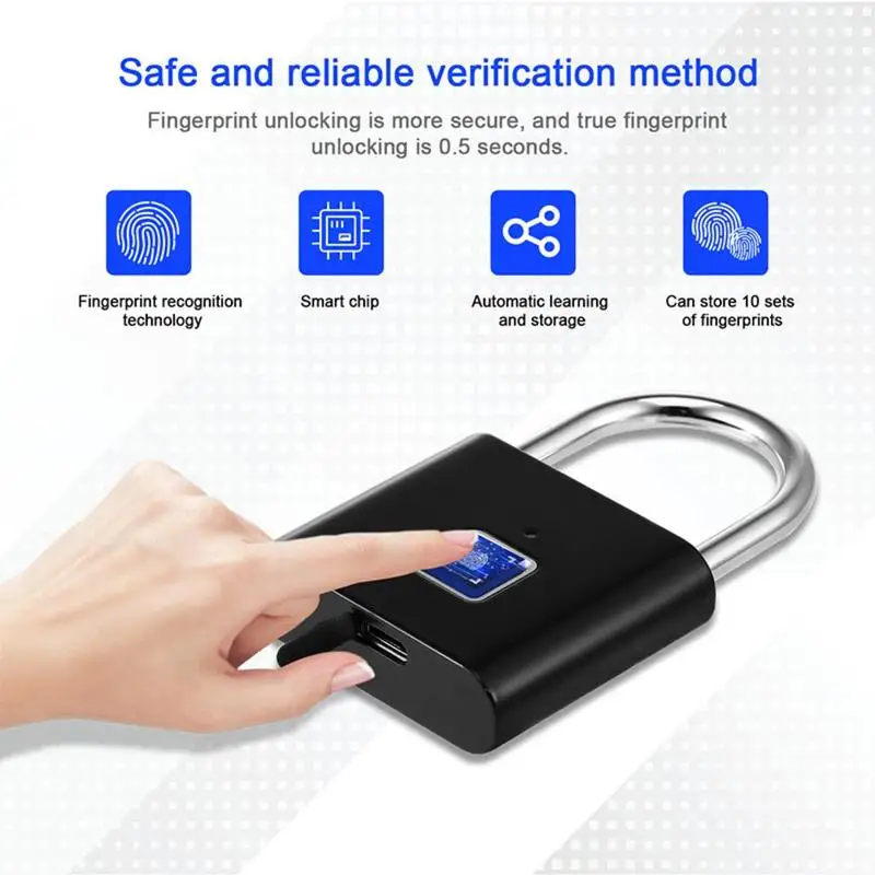

1pc 72*130*36 Mm Fingerprint Padlock Fingerprint Cabinet Lock Small Lock Dormitory Bag Small Lock Fingerprint Commentary