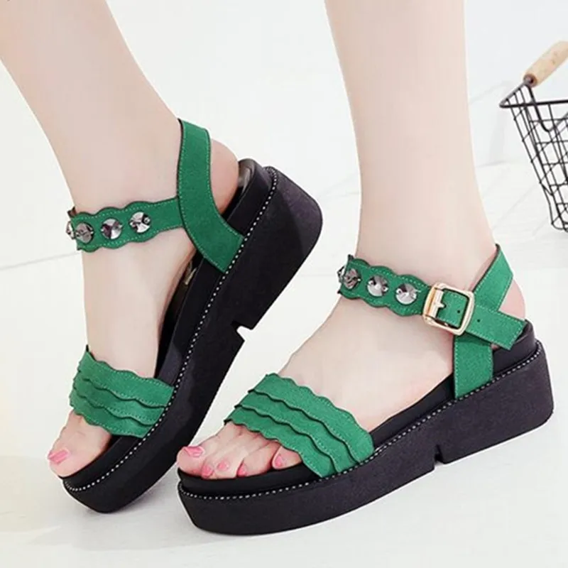 

Women's Summer Black Sandals Rhinestones Buckle Casual Fashion Ladies Shoes Comfortable Open Toe Sandals Bech Flat Shoes