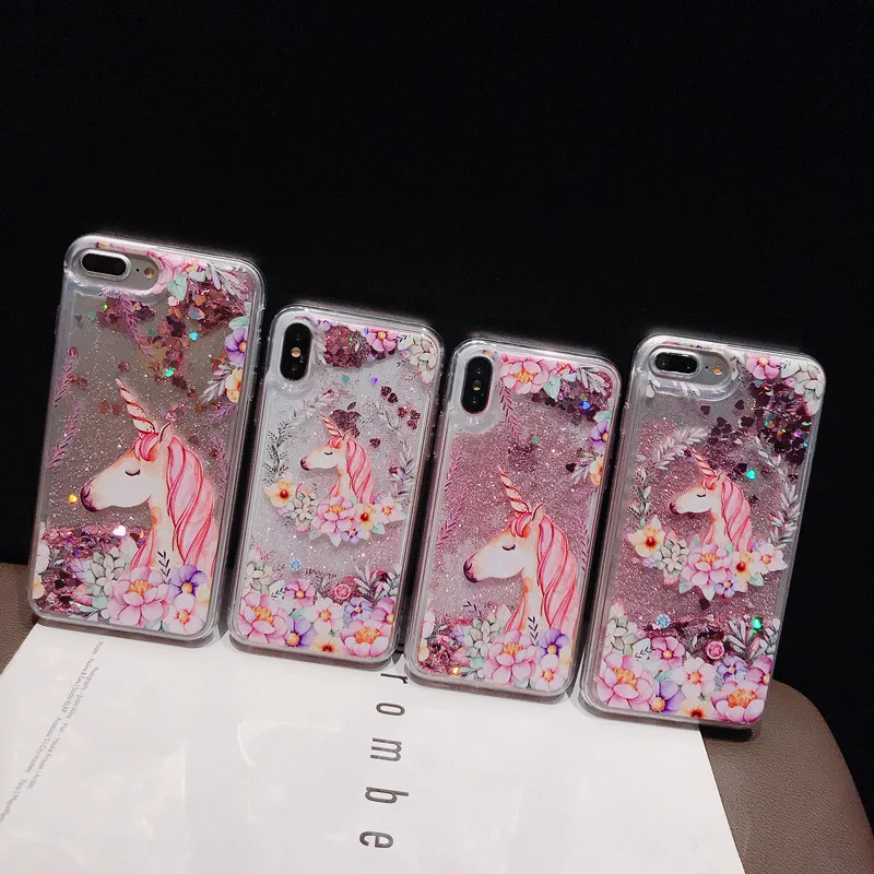 

iPhone X XS XR XSMax 8 7 6 6s Plus 5 5s 5se Fashion Flowers Unicorn Quicksand Glitter Phone Case