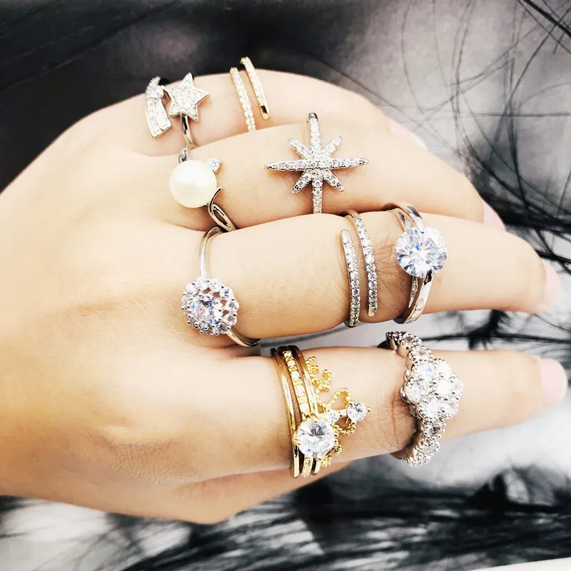 

Fashion crystal ring delicate crown multi-layer ring simple Bohemian end ring a variety of style selection wedding party accesso