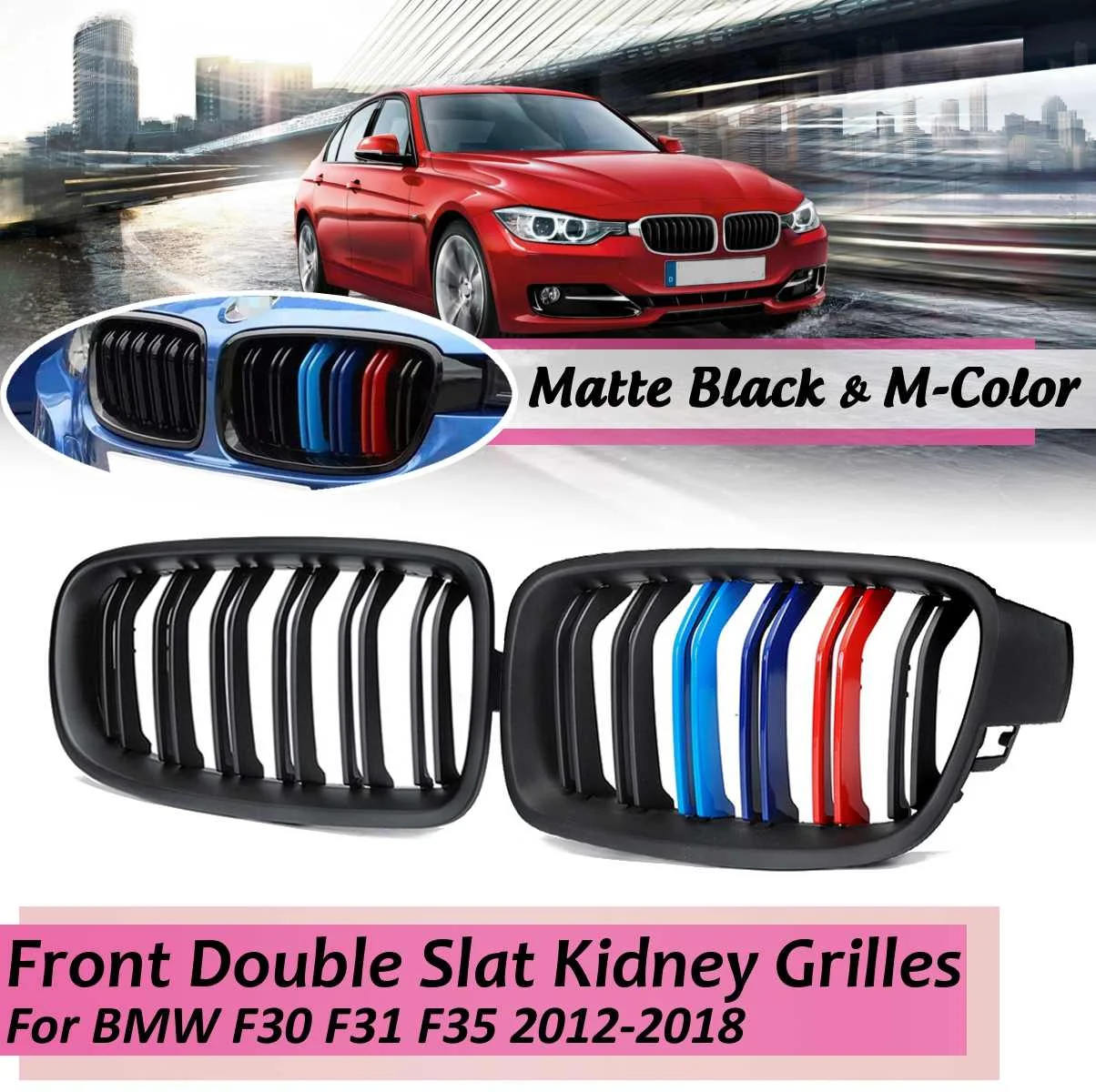 

Car Front Kidney Grille Matte Gloss Black M Color 2 Slats For BMW 3-Series F30 F31 F35 2012-2018 Replacement Racing Grilles
