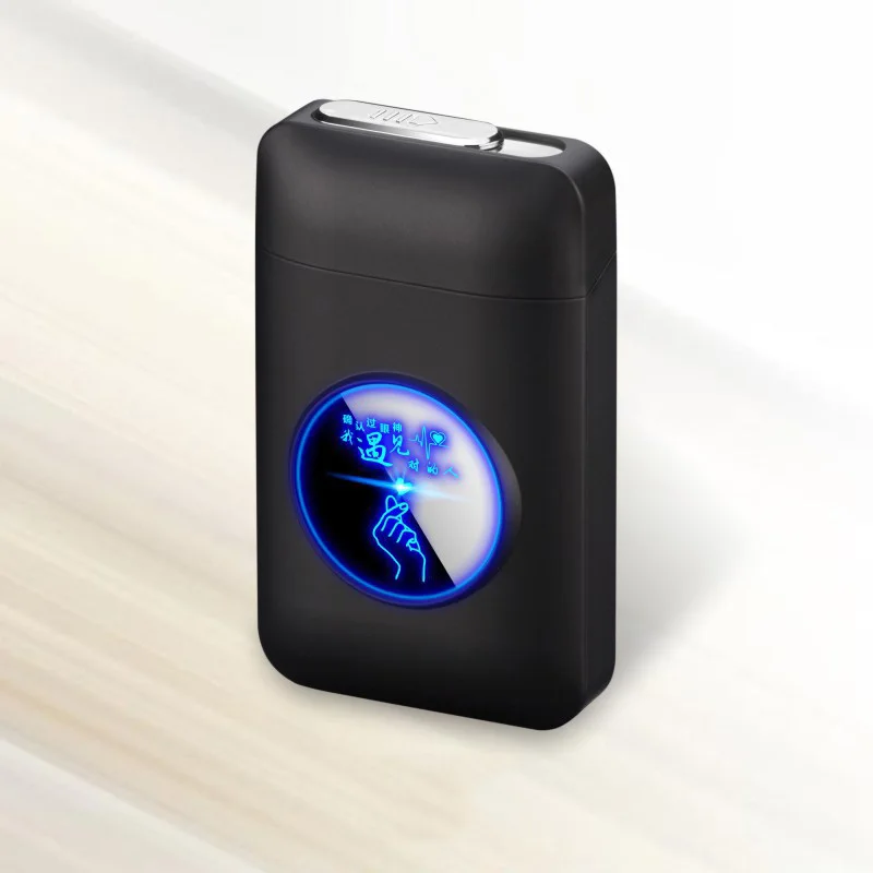 Вмещает 19 шт. прикуриватель беспламенный USB заряженный чехол для сигарет Зажигалки защищенный от ветра для курения Аксессуары Гаджеты для мужчин - Цвет: Черный