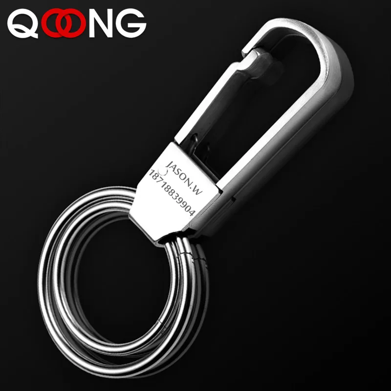 QOONG 2023 304 Stainless Steel Keychain Manual Keyring Men Waist Hanged Key Holder Metal Car Key Chain Key Ring Jewelry Gift Y48