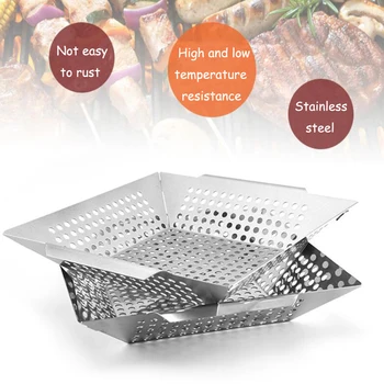 

Barbecue Grill Pan Baking Tray Stainless Steel Square Vegetable Grill Basket BBQ Grid Topper Veggies Barbecue Wok Tool