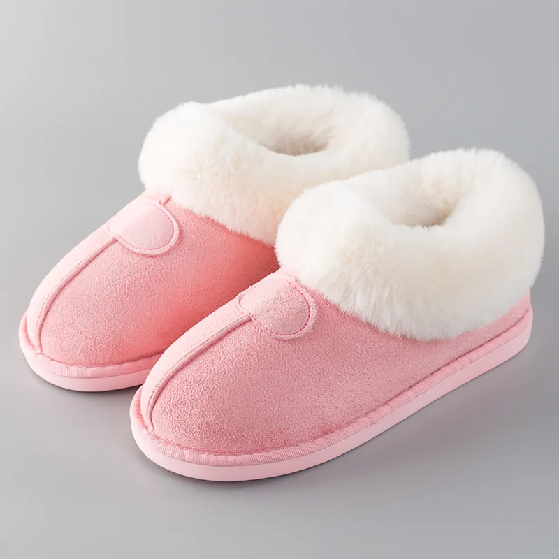 Домашние тапочки; женские замшевые теплые зимние плюшевые тапочки; меховые домашние тапочки для девочек; нескользящая женская обувь розового цвета; большой размер 46