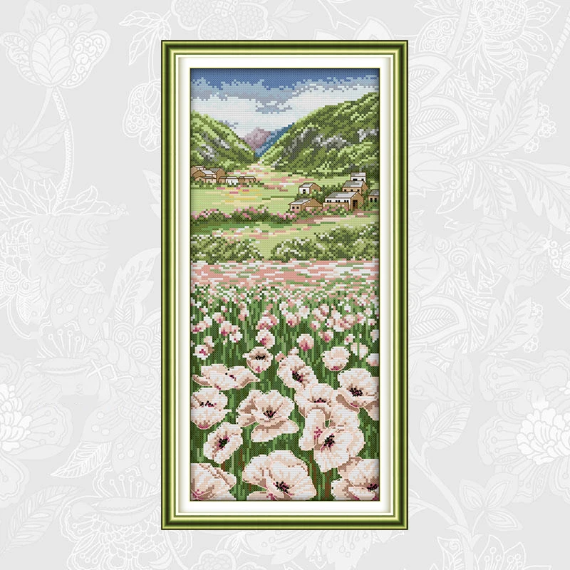 

Poppy fields Cross Stitch flowers Paintings Printed Canvas 14ct 11ct DIY Handmade Embroidery Sets for Needlework
