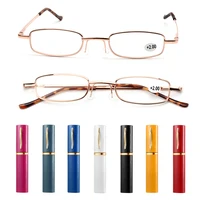 Unisex Mini Portable Metal Frame Reading Glasses With Metal Case Hot Slim Eyeglasses Vision Care Reader Spectacles +1.0 to 4.0 2