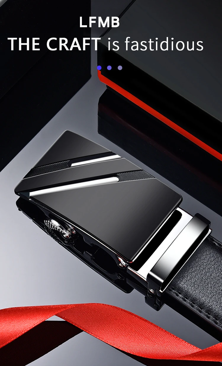 [LFMB] Leather Belts for Men 3.5cm Width Crocodile Brand Fashion Automatic Buckle Black Genuine Leather Belt Men's Belts Cow mens red belt