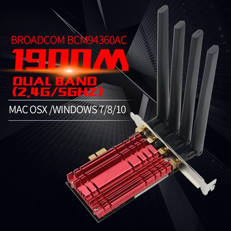 Двухдиапазонный AC1900 Broadcom BCM94360 беспроводной 802.11AC wifi адаптер настольный wifi PCI Express карта для Mac OSX+ PC/Hackintosh Win10