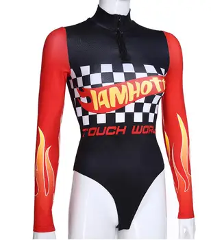 

Autumn women's new fashion plaid flame print hit color stand collar zipper long sleeve jumpsuit