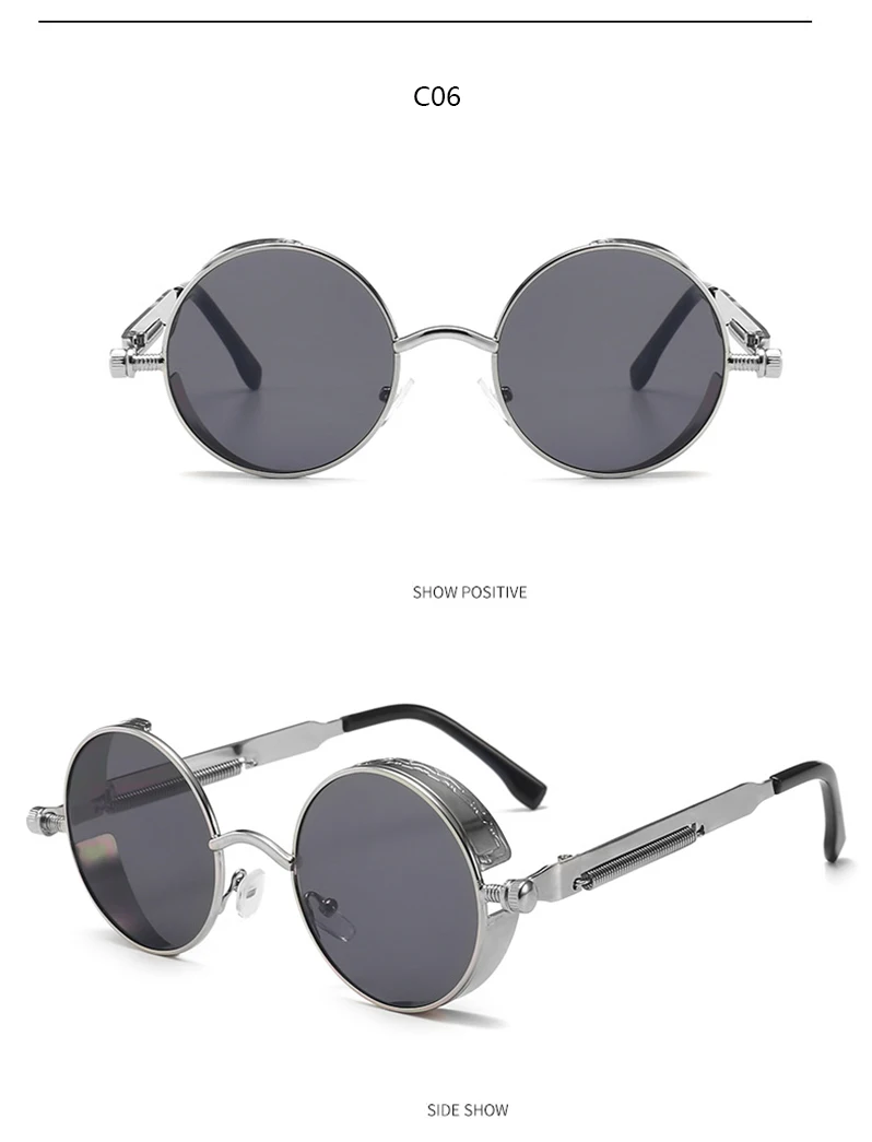 Винтажные стимпанк Солнцезащитные очки, круглые металлические Oculos De Sol фестиваль готический панк красные солнцезащитные очки ретро светоотражающие очки мужские оттенки
