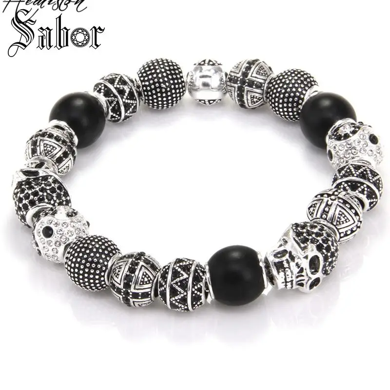 Браслет KM Bead с OM Cross Yin-yang зигзаг череп бусины Rebel Rock браслет для мужчин KB531 thomas Jewelry |