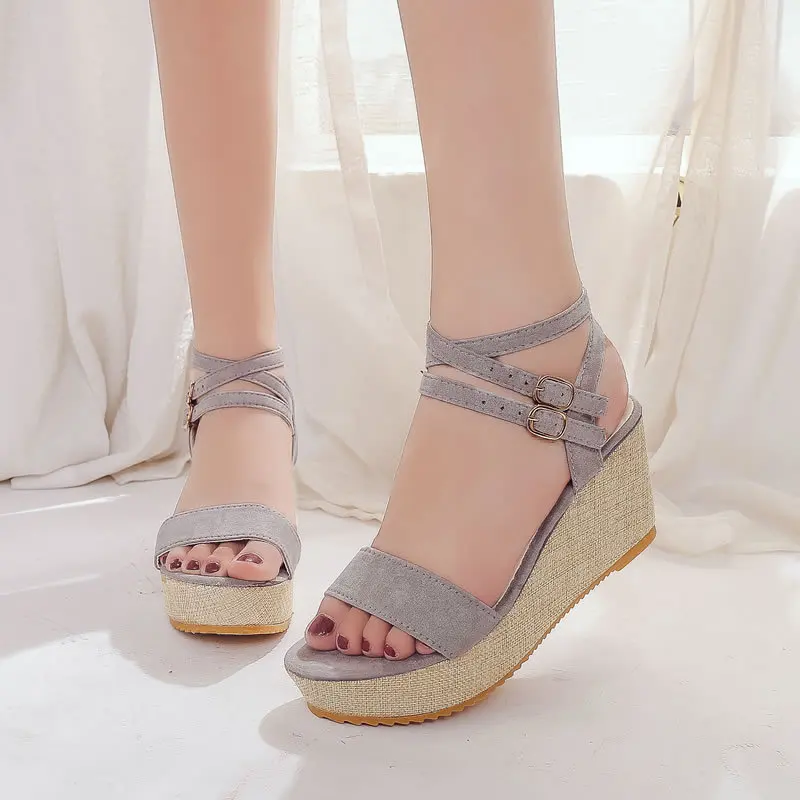 

Peep Toe Fashion Rome Platform Wedges Sandals Women Cross-Strap Solid Buckle Ladies Shoes High Casual Front Rear Strap Sandals