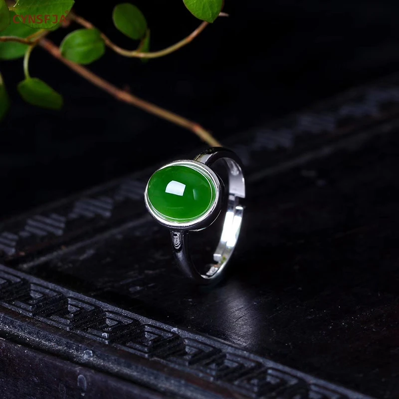 CYNSFJA настоящий Сертифицированный натуральный Хотан Jade Jasper 925 пробы серебряные ювелирные изделия Амулет зеленый нефрит кольцо высокое качество лучший подарок