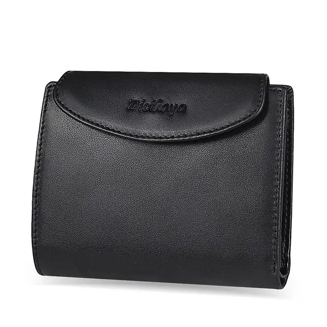 DICIHAYA Genuine Leather Women Wallet Coin Purse For Girls Female Small Portomonee Lady Purse Money Bag Card Holder Mini Clutch black