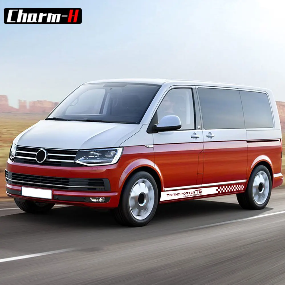 2PCS Car Door Side Skirt Graphic Stripes Decals For Volkswagen VW Transporter Multivan T5 T6 Limited Edition Sticker Accessories