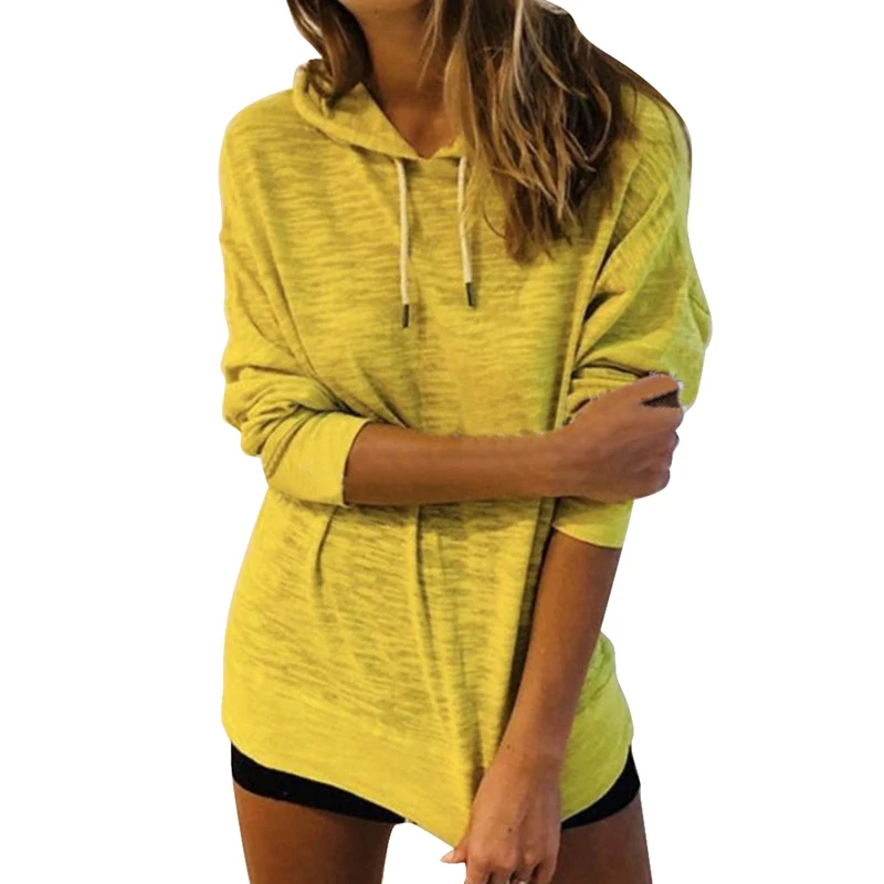 Для женщин Повседневное Толстовка сплошной спортивный топ, свободная футболка с длинными рукавами однотонная дышащия кофты с капюшоном для бега спортивные свитера спортивная одежда