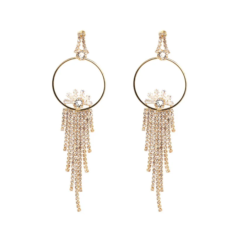 

Korean style new alloy Tassel Earrings net red long diamond chain super fairy earrings earrings cross border wholesale
