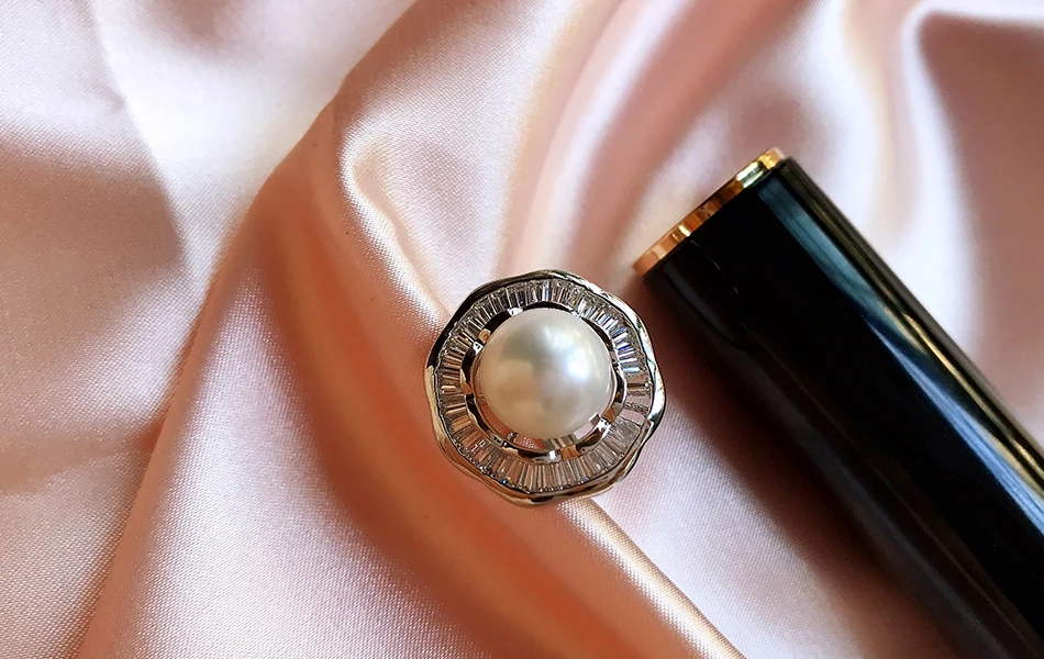 Black Friday AAA Zircon 925 Sterling Silver Women Ring Party Big Natural Freshwater Pearl Fine Jewelry Party Flower Rings