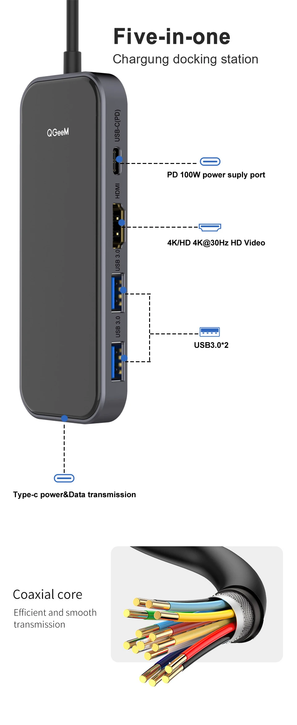 QGeeM USB C для Macbook Pro мульти-концентратор USB 3,1 de tipo C 3,0 концентратор HDMI PD адаптер для iPad Pro OTG de carga del divisor