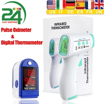 

Fingertip Pulse Oximeter Blood Oxygen Saturation Monitor LED Digital SpO2 Monitor+Infrared Thermometer Forehead Thermometer