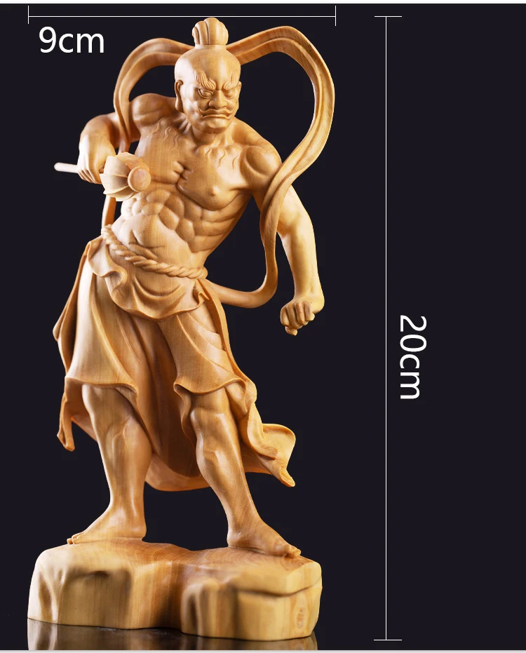 2PCS 20cm Door God Wood Buddha Statue Chinese Heng Ha Two God Boxwood Feng Shui Wood Sculpture Home Decor