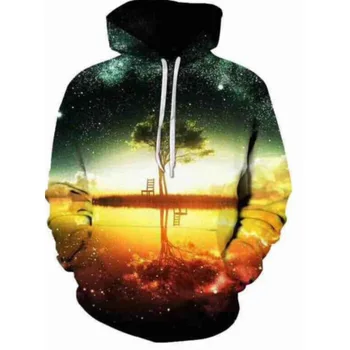 

CNUUIKOOEK Sweatshirts Men's 3D Lake Sunset Printed Hooded Pocket Pullover Hoody Fashion Hooded Men's Hoodies