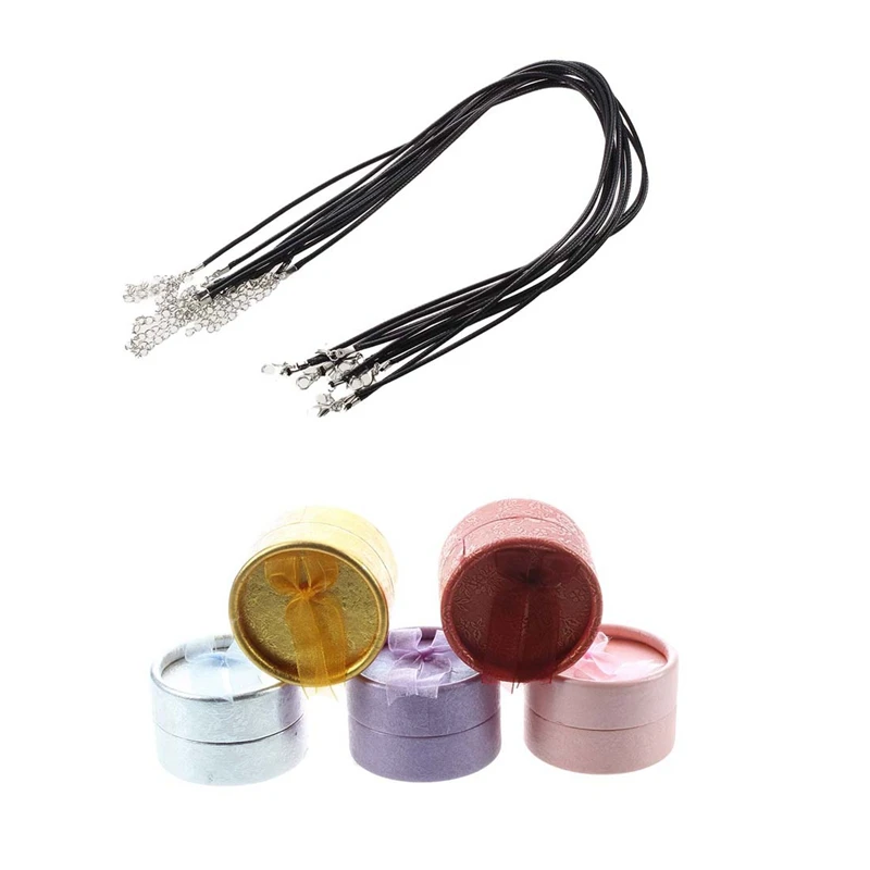 10X Leather Band Collar 2Mm Necklace + Clasp &amp 5Pcs Cardboard Round Jewelry Gift Package Case Box | Дом и сад