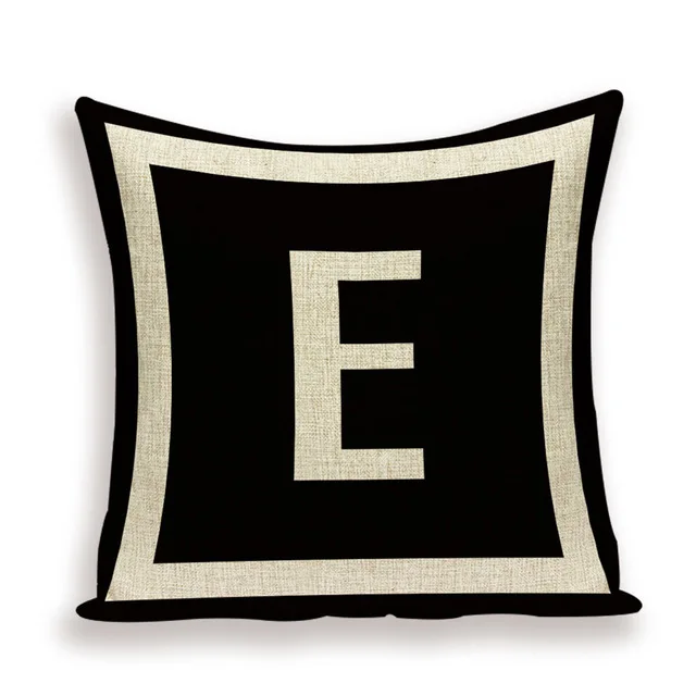 Alphabet Black Retro Linen Cushion Cover Home Bedroom Hotel Car Safety Decoration Cushion Cover Wedding Personality Gift 45x45cm