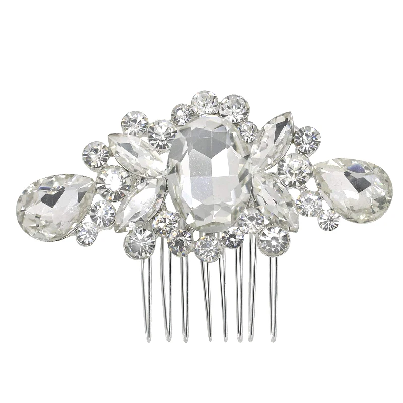 

Women's Bridal Wedding Flower Diamante Rhinestones Hair Clip Comb (04)