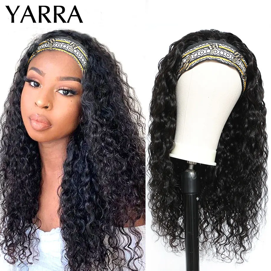 Brazilian Kinky Curly Headband Wig Human Hair Half Heaband Scarf Wigs for Black Women Glueless 180% Machine Made Wig Remy Yarra 1
