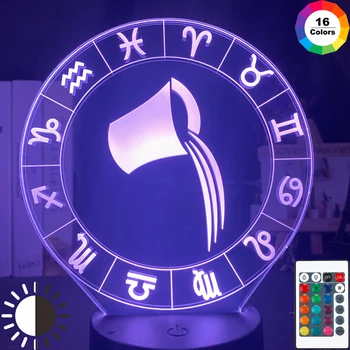 

Aquarius Night Light for Girls Room Decor Light Led 7 Colors Changing Acrylic 3d Nightlight Gift Twelve Constellation Lamp USB