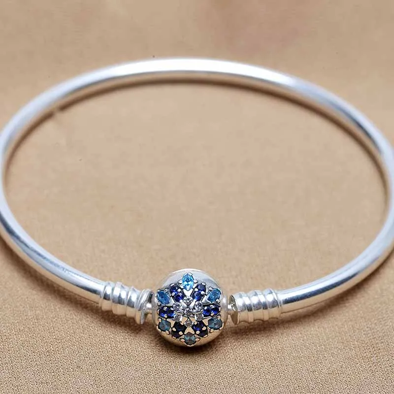 Кристаллизованный Снежинка застежка змея цепочка браслет на запястье подходит бусины из стерлингового серебра 925 Шарм браслет Diy Европа ювелирные изделия