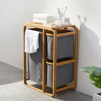 

3 Gird Bamboo Laundry Basket Dirty Clothes Basket Bathroom Laundry Hamper Sorting Storage Basket Home Clothes Organizer 71310