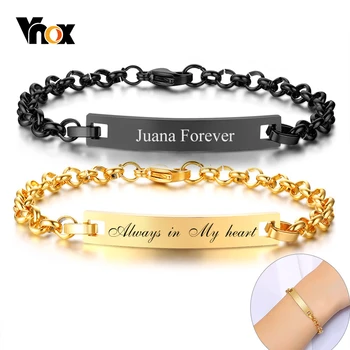 

Vnox Personalize ID Bracelets for Women Men Solid Stainless Steel Couple Jewelry Customized Anniversary Birthday Gift