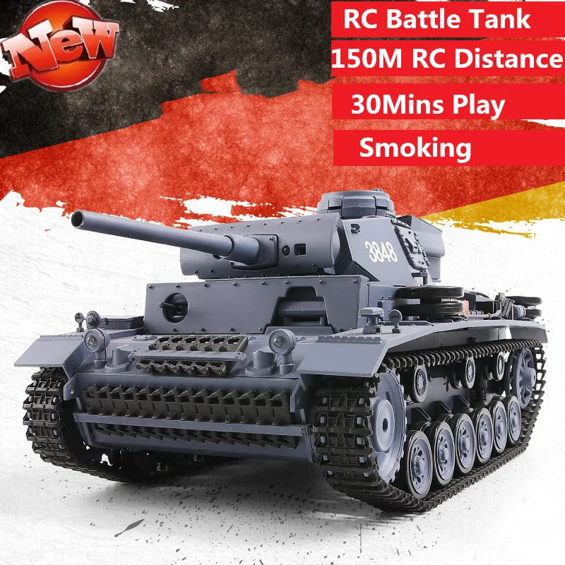 

High Simulation Germany III-H Millity Tank 2.4G 1:16 Remote Control Millity RC Battle Tank Can Smoke BB Bullet Launch Light toys