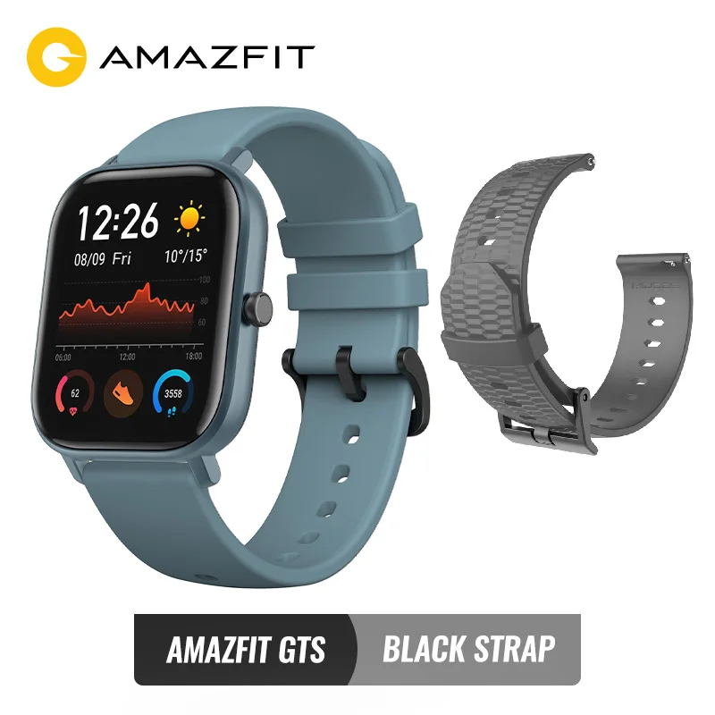 Blue add grey str Глобальная версия Amazfit GTS, Смарт-часы, умные часы, gps, спортивные часы для бега, пульсометр 5 АТМ, водонепроницаемый браслет, AMOLED экран - Цвет: Blue add grey str