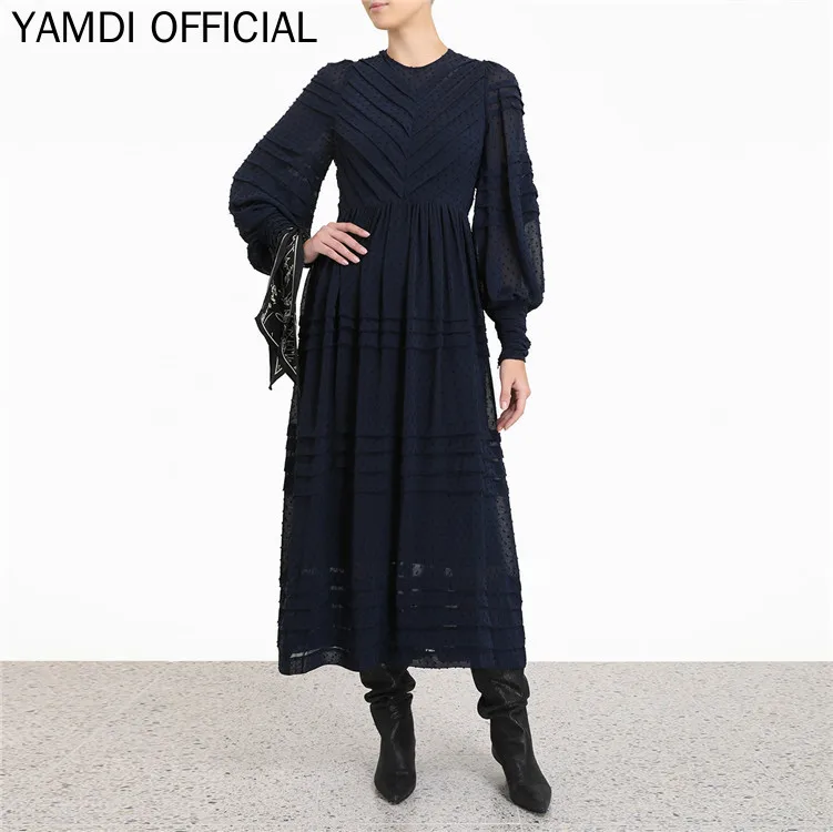 YAMDI женское платье с белым поясом, женское осеннее дизайнерское платье с длинным рукавом, подиумное женское платье, высокое качество, миди платье