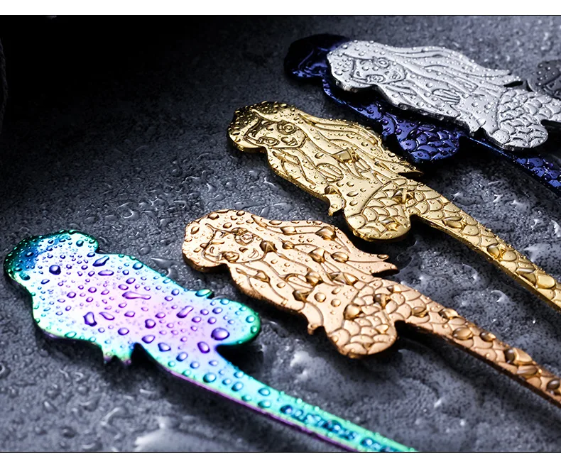 Coffee Spoon Stainless Steel Hanging Spoon Mermaid Cartoon Spoon Sub-304 Stainless Steel Hanging Stirring Spoon Cross Border