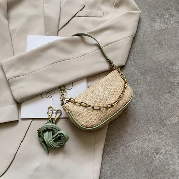 

Women Straw Weave Shoulder Bag Ladies Fashion PU Splicing Messenger Handbag Purse Classic Elegant Crossbody Shoulder Bag