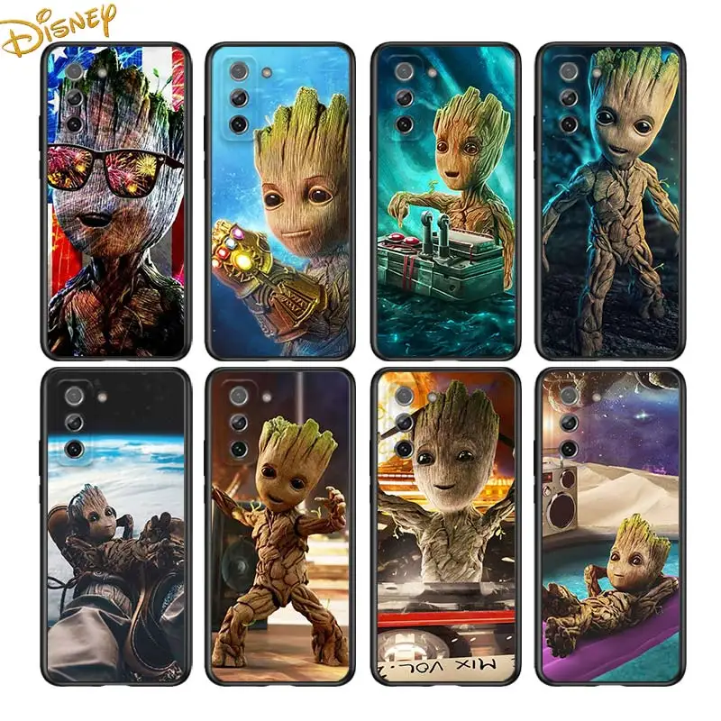 Capa de Telefone Preta Groot Marvel Avengers Samsung Galaxy S23 S22 S21 Ultra Plus Nota 20 10 S10 s9 s8 Plus