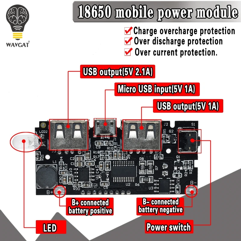 Двойной USB 5 в 1 а 18650 Мобильный Внешний аккумулятор зарядное устройство PCB модуль