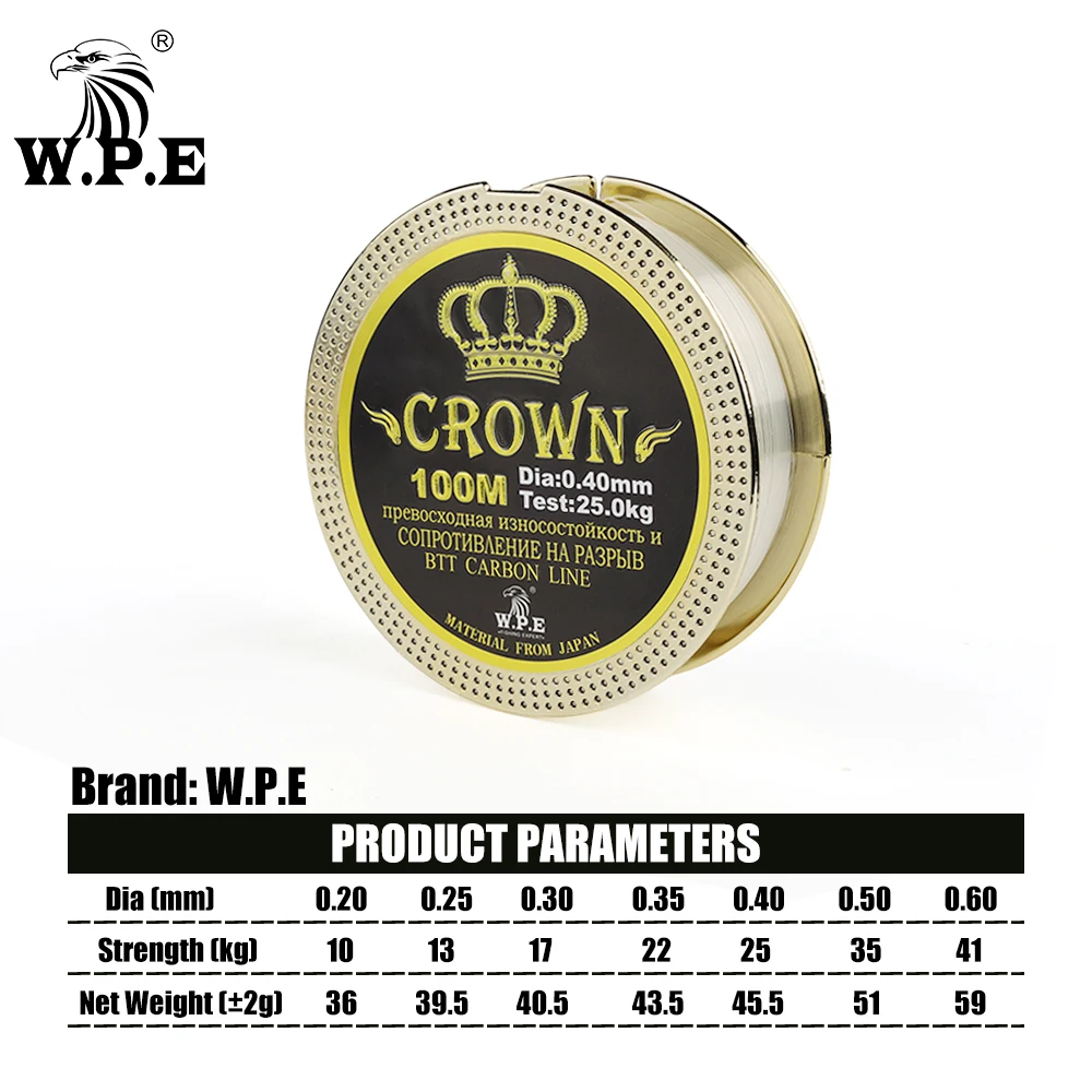 W.P.E бренд CROWN 100 м 0,20 мм-0,60 мм фторуглеродное покрытие 10 кг-41 кг рыболовная леска из углеродного волокна для карпа рыболовные снасти (art.: 7aa2e4e03) - 7aa2e4e03